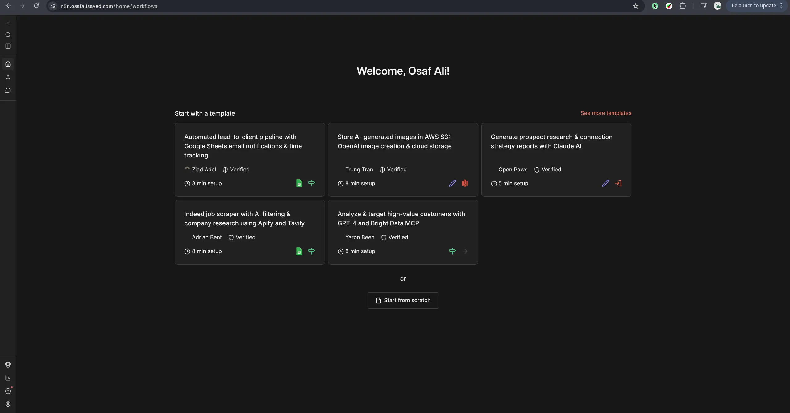 N8N home screen N8N home screen