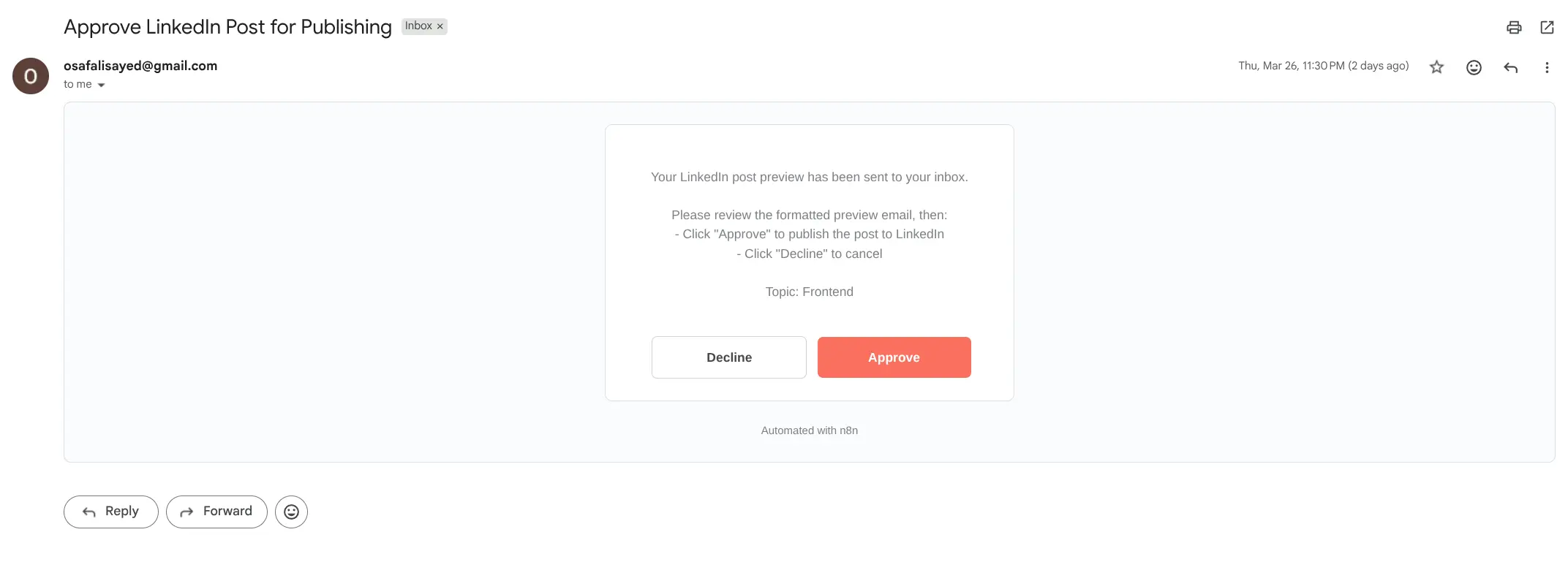 Gmail Approval Email Screenshot Gmail Approval Email Screenshot